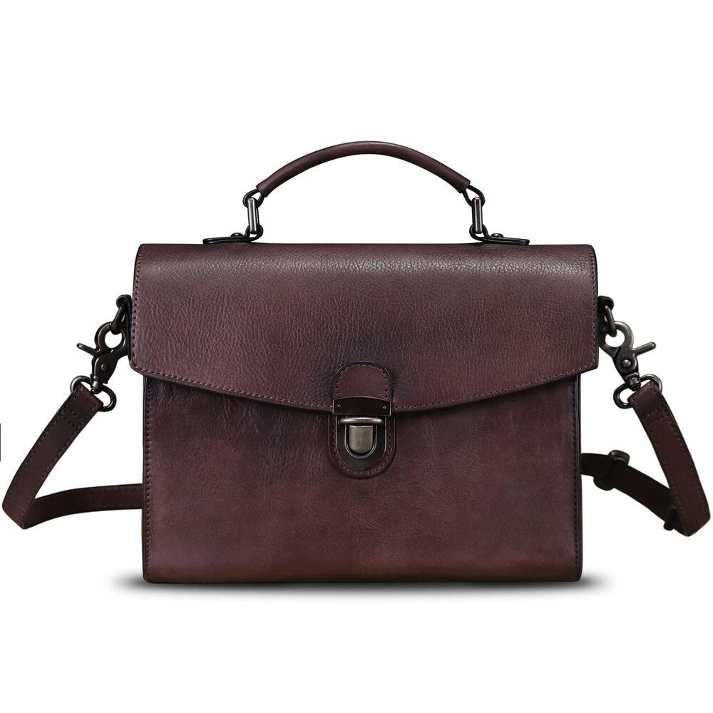 9490 Leather Satchel Purse Vintage Handmade Top Handle Handbag Retro